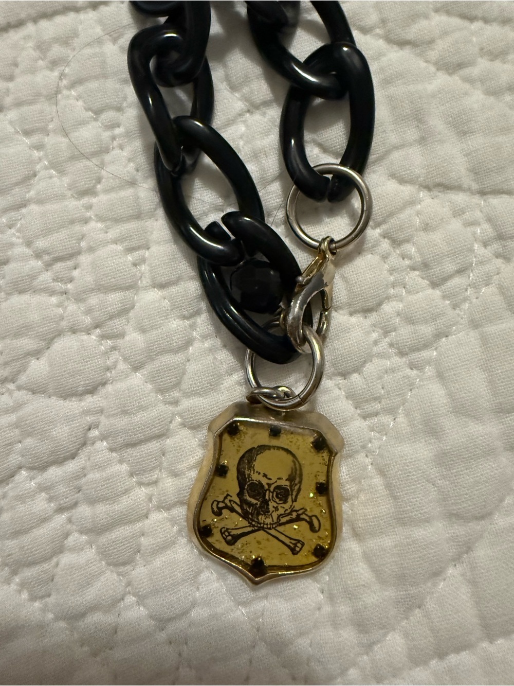 John Wind Maximal Art VintageBlack Chain Bracelet with Yellow Skull Shield Charm